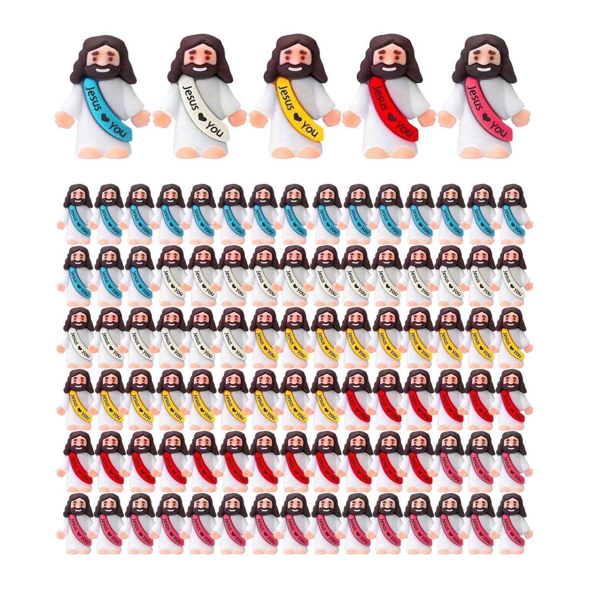 100 Pcs Little Jesus Figures â€?“Jesus Loves Youâ€?Mini Jesus in 5 Bright Colors, Religious Hide and Seek Game Favors for Easter, Sunday School, Baptism, and Church Events