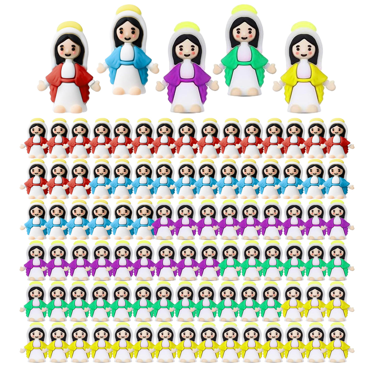 100 Pcs Mini Virgin Mary Figurines - Colorful Catholic Hide & Seek Toys for Sunday School, Easter & Baptism Favors