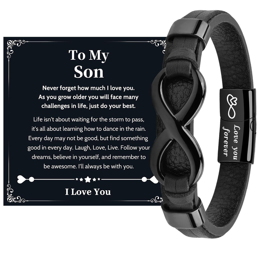 "To My Son" Braided Leather Infinity Bracelet | Meaningful Gift Set with Heartfelt Card & Box