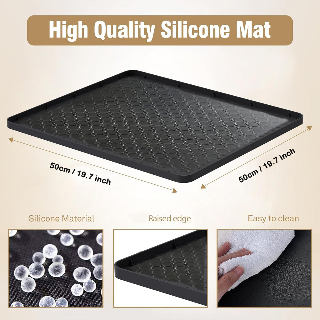 Premium Silicone Mini Fridge Mat | 19.7" x 19.7" Waterproof Floor Protector with Spill-Proof Raised Edges