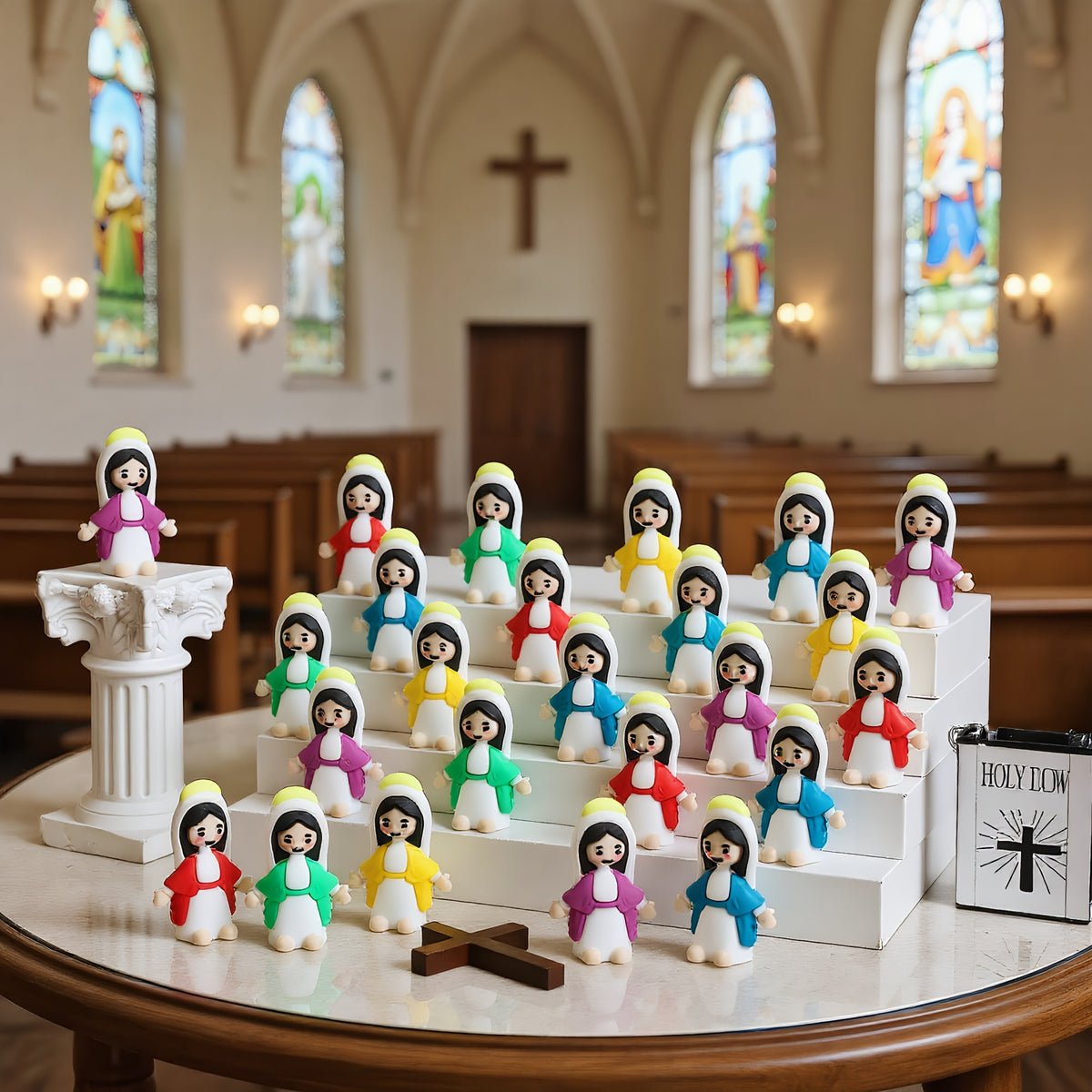 100 Pcs Mini Virgin Mary Figurines - Colorful Catholic Hide & Seek Toys for Sunday School, Easter & Baptism Favors