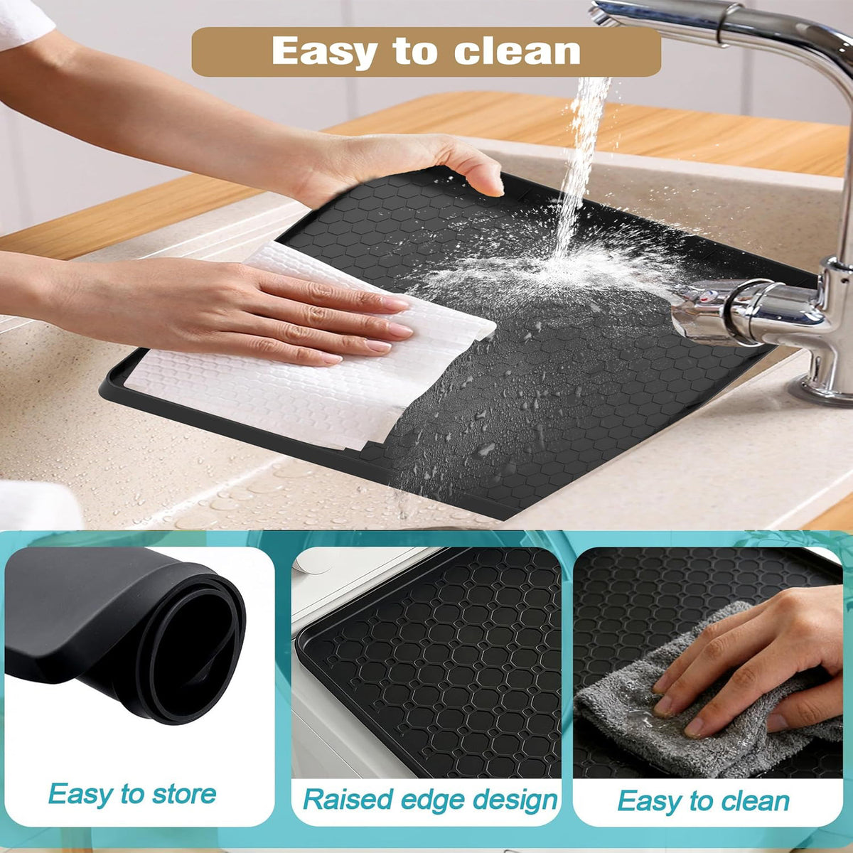 Premium Silicone Mini Fridge Mat | 19.7" x 19.7" Waterproof Floor Protector with Spill-Proof Raised Edges