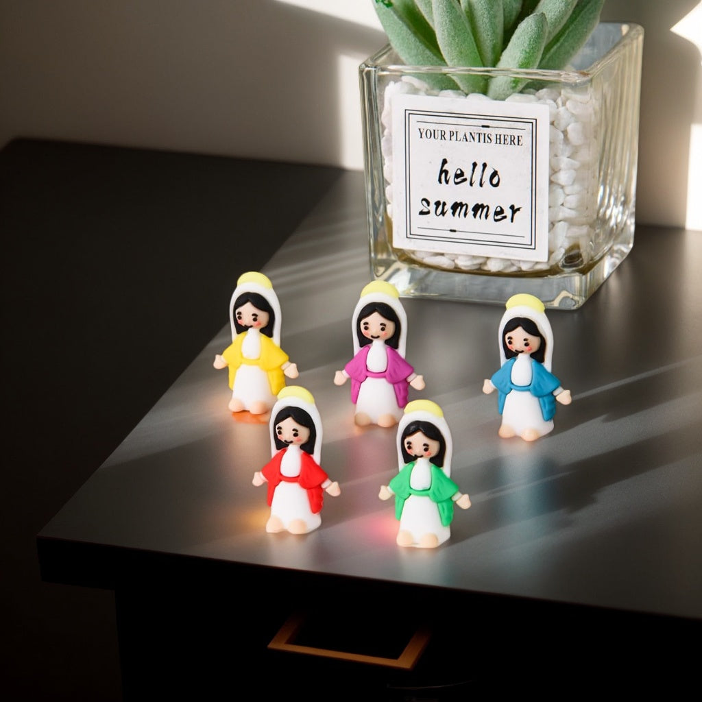 100 Pcs Mini Virgin Mary Figurines - Colorful Catholic Hide & Seek Toys for Sunday School, Easter & Baptism Favors