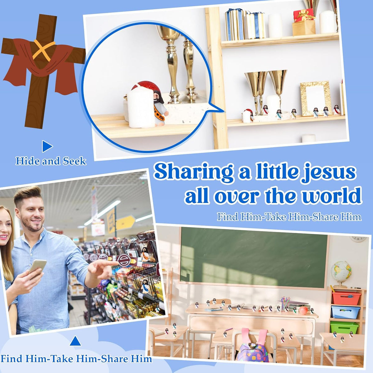 100 Pcs "Jesus Loves You" Mini Jesus Figures | Fun Hide &amp; Seek Christian Favors for Sunday School, VBS &amp; Easter