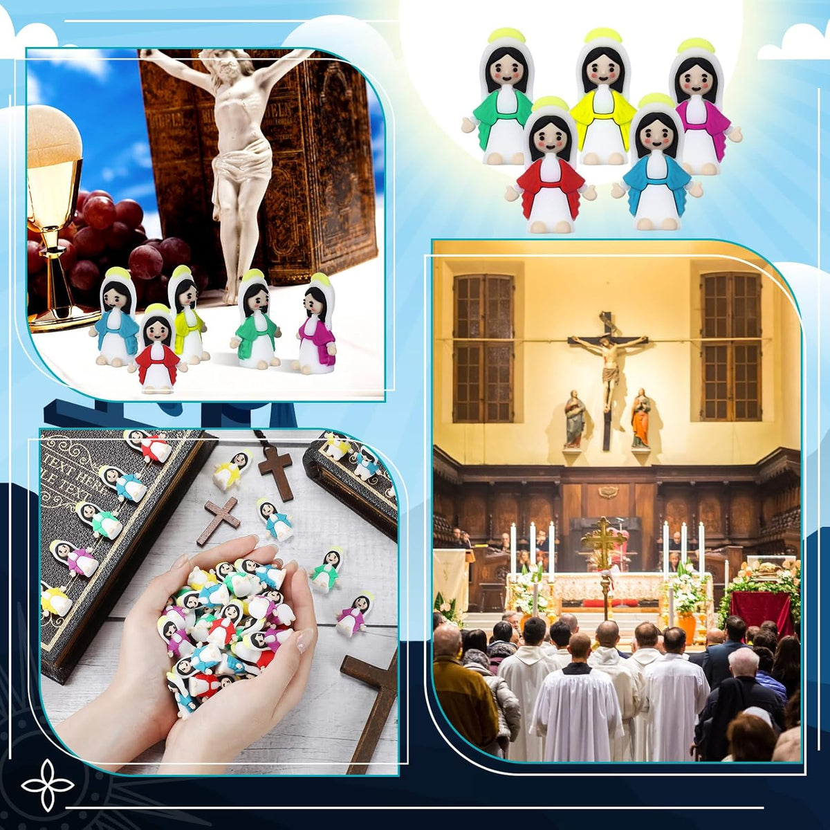 100 Pcs Mini Virgin Mary Figurines - Colorful Catholic Hide & Seek Toys for Sunday School, Easter & Baptism Favors